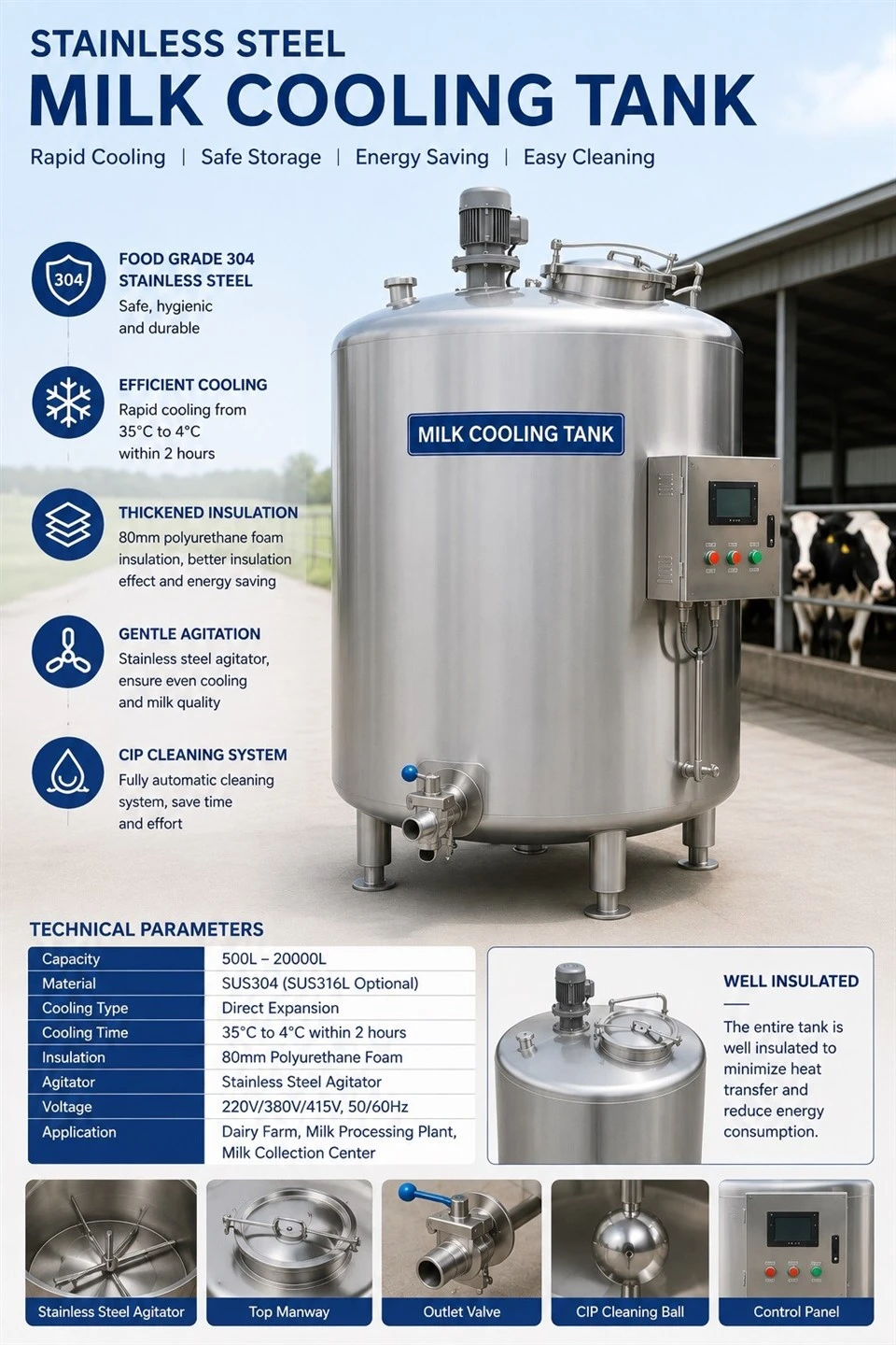 vertical milk cooling tank